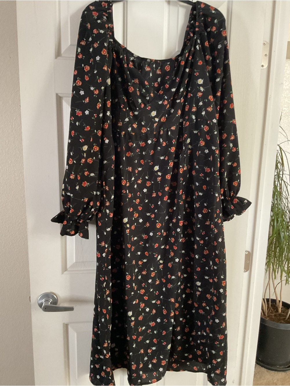 SHEIN Black Floral Midi Dress with Red Rose Print - Picture 2 of 7